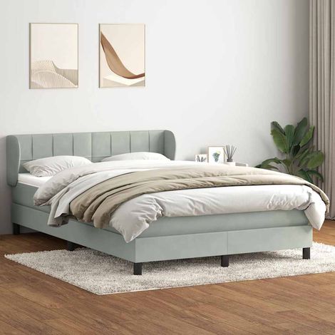 Cama box spring con colchón terciopelo gris claro 160x210 cm (1/5)
