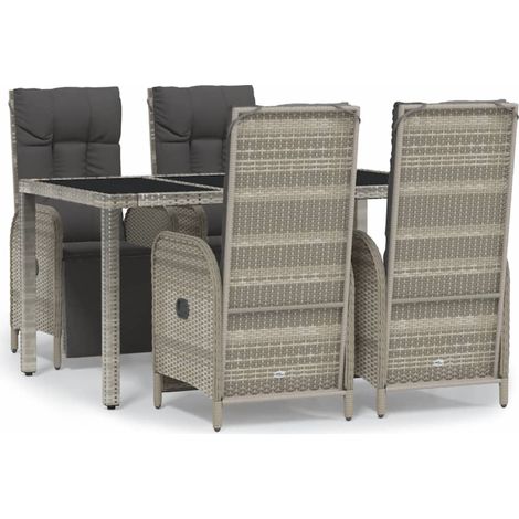 Maison Exclusive - 5-tlg. Garten-Essgruppe mit Kissen Grau Poly R