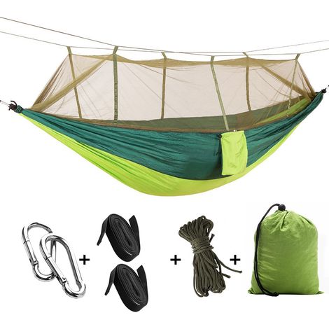 Hamac d'extérieur léger avec moustiquaire anti retournement pour camping balançoire noirâtre et jaunâtre filet 260 x 140 cm cm 260 x Vert (1/5)