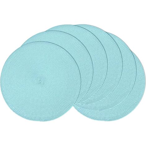 Lot de 6 sets de table ronds tressés de 38,1 cm pour tables de salle à manger, tissés naturels, résistants à la chaleur (bleu sarcelle clair, 6)'Bleu Sarcelle Clair 15 inches set of 6'Bleu Sarcelle Cl (1/5)