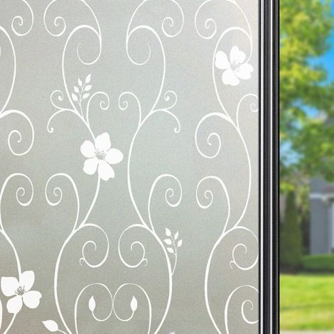 Anti-Peep Window Film Adhesive for Glass Electrostatic Privacy Screen Window Film Opaque Glazing Decorative Window Film, Anti-UV 40 x 200 cm, White Flower (1/5)