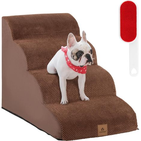 COSTWAY Rampa para Perros de Espuma de 4 Niveles, Escalera para Mascotas con Funda Lavable, Escala para Perros con Huellas de Silicona Peldaños Antideslizantes para Sofás Altos (marrón 4 escaleras) (1/5)