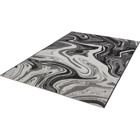 Patio Marble Flatweave Kitchen Indoor Garden Outdoor Black Grey Rug Large Carpet 160 x 230 cm (5'3"x7'7")