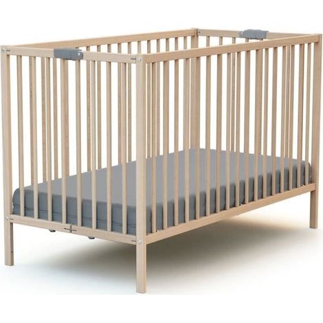 Lit bébé pliant en bois de hêtre massif 60 x 120 cm – 2 manettes de verrouillage – Léger 13,5 kg – Conformité norme EN: 716-1 – Webaby