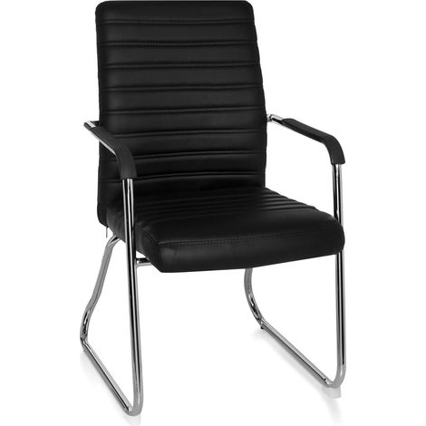 Konferenzstuhl / Kufenstuhl / Stuhl STEEL V PU schwarz hjh OFFICE (1/5)