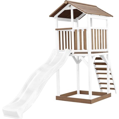 Axi Beach Tower Aire De Jeux Avec Toboggan En Blanc & Bac À Sable  Grande Maison Enfant Extérieur En Marron & Blanc  Cabane De Jeu En Bois Fsc