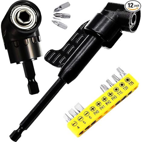 Kit de accesorios para perforación en ángulo recto, adaptador para taladro de impacto, soporte de extensión para posición de perforación larga/corta, kit de mini destornillador (1/3)