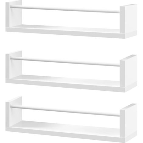 WOLTU Librería Infantil Juego de 3 Estantes de Pared Rectangulares de Pino y MDF, Blanco