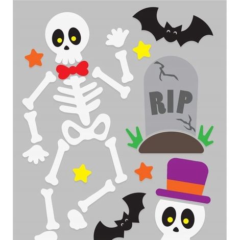 Décorations autocollants en gel pour vitres, squelette, cimetière, Halloween (1/4)