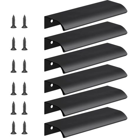 6pcs Poignée d’Armoire, Invisible Poignées Meuble Tiroir, Poignées de porte Dissimulées Poignée Encastrée Affleurante, Distance du Trou-96mm