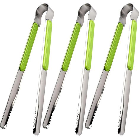 CCYKXAStainless Steel Kitchen Tongs, 25.5 cm, 3 Pieces, Grass Green Metal BBQ Tongs, Multifunctional, Non-Slip Handle, For Grilling, Buffet (1/5)