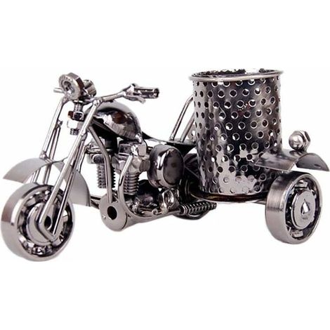 Multifuctional Pen Holder Pen Pot Iron Motorcycle Desk Container Make up Brushes Pot Stationery Case Tidy Decoration Practical Office Home Black (1/5)