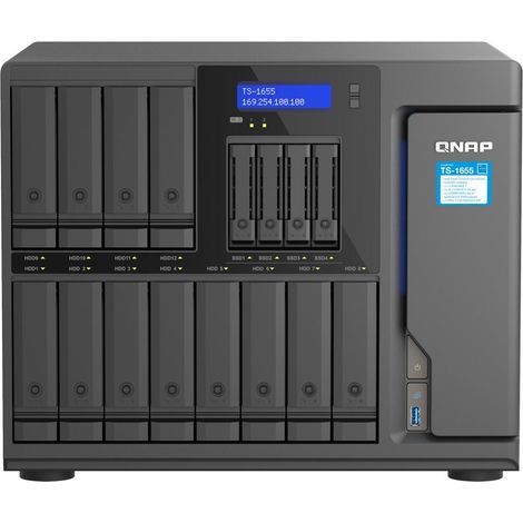 QNAP TS-1655 NAS Tower Nero con 16 Bay, Controller RAID 10 Gbit/s e RAM da 8GB (1/4)