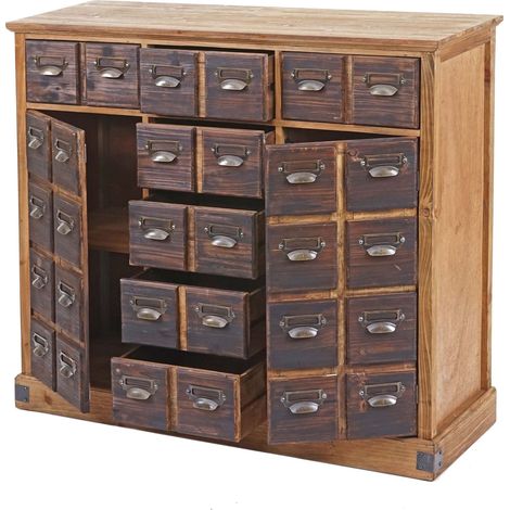 [NON UTILIZZATO] Credenza cassettiera farmacia stile vintage HHG-521 legno pino massiccio