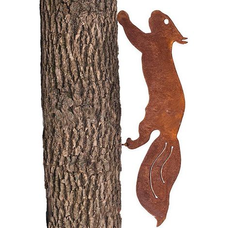 Ardilla de árbol - Decoración de jardín de metal - 42 cm - Adornos de jardín de metal con pátina de óxido natural - Decoración de jardín al aire libre