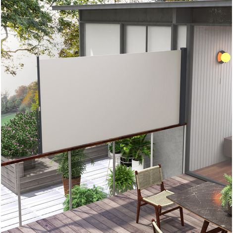 Store lateral rétractable 300 x 140 cm avec protection UV 30+, pare vue extérieur, cadre en métal, polyester gris clair (1/5)