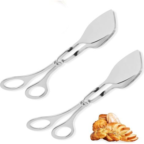 Lot de 2 pinces à pâtisserie, de cuisine, en acier inoxydable, pour saucisses, multifonctions, pour buffet, pané, steak, barbecue, salade (1/5)