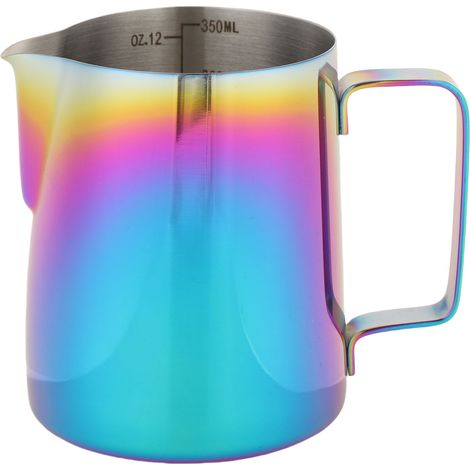 Pichet Mousse Lait 304 Inox Café Crémière Tasse Latte Art Vapeur avec Échelle – Café Cuisine 350ML, Coloré (1/5)