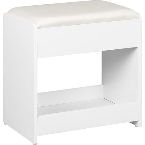 Tabouret de coiffeuse blanc – Chaise rembourrée en pu et particleboard – Dimensions 26x40x40 cm – Confort optimal pour maquillage (1/4)
