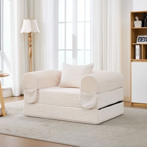 Fauteuil-lit simple en velours côtelé, lit invité pliant multifonction adapté aux espaces réduits et studios (1/4)