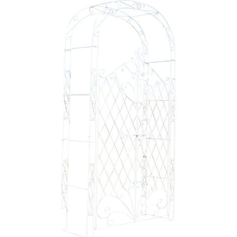 Arco per rose con due porte per piante rampicanti decorazione da giardino 220x120 cm in metallo bianco 100003954
