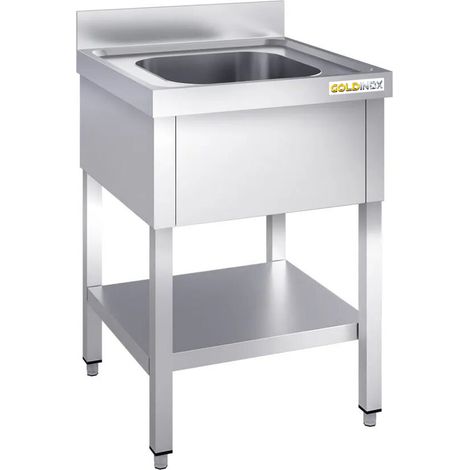 Plonge inox 600x600mm avec 1 bac PREMIUM - GOLDINOX