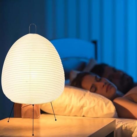 Abat-jour en papier de riz, lampe de table en papier, lampe de chevet, lampe de table, lampe de table, abat-jour avec douille E27, interrupteur et ampoule, lampe suspendue, lampe de rechange (1/3)