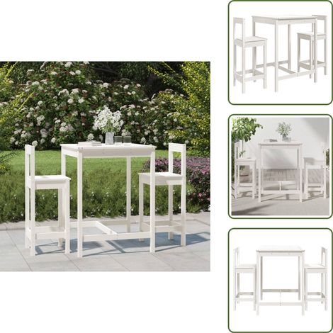 Madera de pino - vidaXL Set de mesa y taburetes altos jardín 3 pzas madera pino blanco - Mesa y taburetes