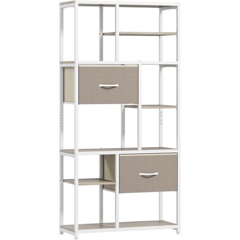 Bibliothèque étagères avec tiroirs COIMBRA aspect chêne, blanc et beige