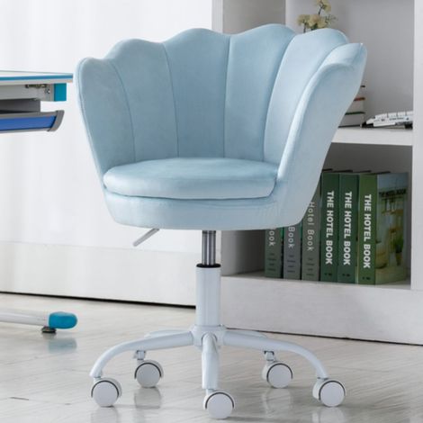 Wahson Kinder Schreibtischstuhl Höhenverstellbar, Samt Drehstuhl Blütenblatt Schminktisch Stuhl, Bequemer Bürostuhl ergonomisch für Kinder Mädchen, Blau
