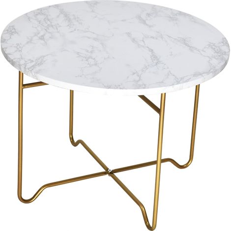 Tavolino Decorativo Casa in Ferro Oro e Piano in MDF Effetto Marmo bianco 55 x 40 cm (1/3)