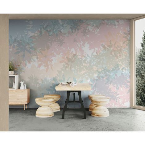 Papier peint Nature – Motif feuilles pastels et abstraites - 150 x 250 cm (1/2)