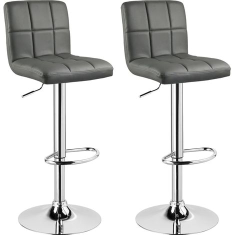 WOLTU Tabouret de bar en cuir artificiel, lot de 2, Siège bien rembourré, Tabouret de bar pivotant, ajustable en hauteur, Gris (1/5)