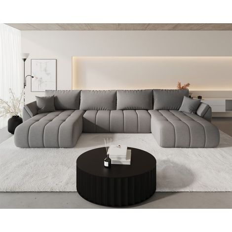 Wohnlandschaft Sofa mit Schlaffunktion MISATO Stoff Wind Dunkelgrau