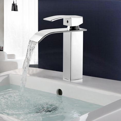 Wasserfall-Waschtischarmatur aus verchromtem Edelstahl mit 2 flexiblen Schläuchen (1/5)