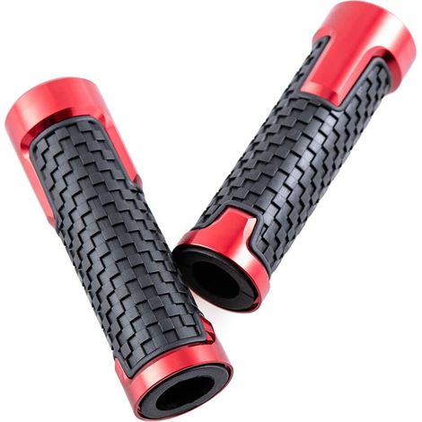 Poignées de guidon universelles pour moto - 22 mm (7/8") 24 mm (1") Poignées de guidon antidérapantes en caoutchouc pour quad, cyclomoteur et scooter (rouge) (1/4)