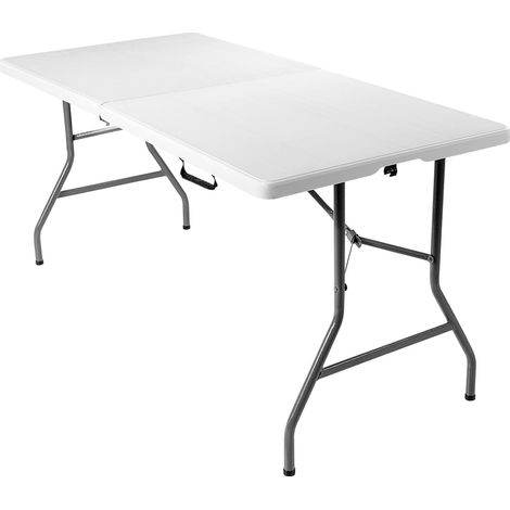 COSTWAY Folding Picnic Table Outdoors Portable Fold-In-Half Camping Table-White (1/5)