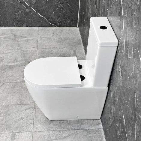 Tornado Flush Toilet with Black Flush Button & Hinges Closed Back Rimless (1/4)