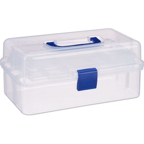 Caja de almacenamiento multiusos práctica de 17 x 33 x 39 cm con 9 compartimentos diseño transparente de plástico transparente 130006715 (1/2)