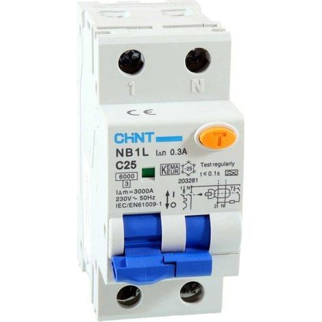 Disjoncteur différentiel chint 1p+n 25a 300ma 6ka - 203281