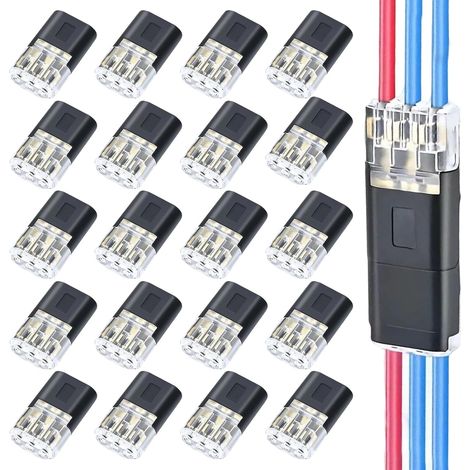 Pack of 20 Waterproof 3 Wire Connector Cable Connectors 3 Pin No Stripping Quick Connect for 18-22 AWG Wires LED Fan Crimp Terminals (1/5)