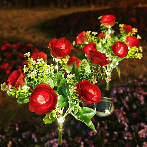 Lot de 2 lampes solaires extérieures en forme de rose — Lampes de jardin solaires, piquets lumineux décoratifs pour pelouse (1/5)