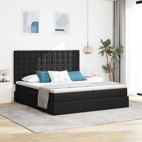 Bett mit LED-Lichtleisten Schwarz 200 x 200 cm Stoff
