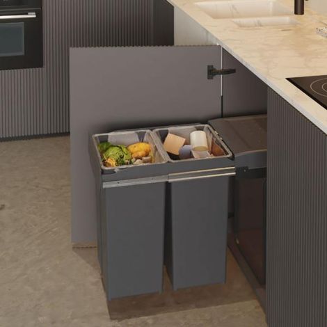 Contenedor de reciclaje gran capacidad extraíble M&ampC – 2×29L -Antracita - (1/2)