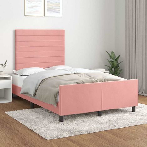 Cadre de lit 120 x 200 cm avec tête de lit réglable en velours rose, sans matelas, 34kg - PANGIVO (1/5)