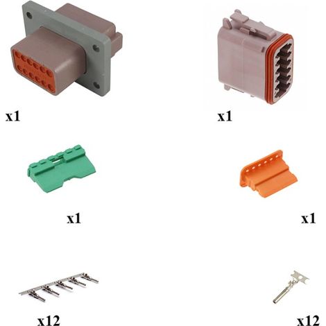 Kit connettore serie DT maschio femmina da pannello 12 vie marrone