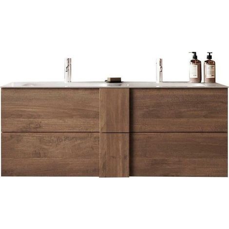 Meuble suspendu double vasque 120cm – 2 tiroirs – Chêne mercure – Style scandinave – Salle de bain moderne