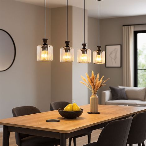 Lampada a sospensione LED a 4 fiamme in cristallo lampada a sospensione per sala da pranzo luce nera, metallo, 4x E27 LED bianco caldo, LxLxH 86x13x120 cm (1/5)