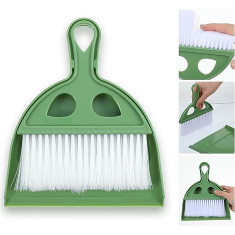 Mini Dustpan and Brush Set Handheld Broom and Dustpan Set Small Broom and Dustpan Set for Table, Desk, Countertops Soft Bristles, Snap-On Design Green