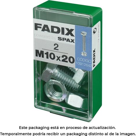 CAJA S 2 unid. TORNILLO METRICA CAB HEX+TUERCA CINC M 10x20mm FADIX (1/3)